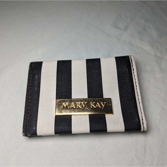 Mary Kay Black and White Striped Wallet Lined with Pink - Picture 1 of 5